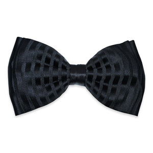 Anto black tone on tone stripe bow tie, featuring a lustrous finish and elegantly displayed.