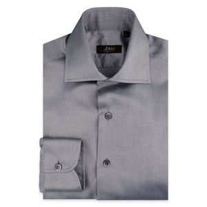 Anto gray twill dress shirt, neatly folded, showcasing the fabric's texture and the shirt's elegant design.