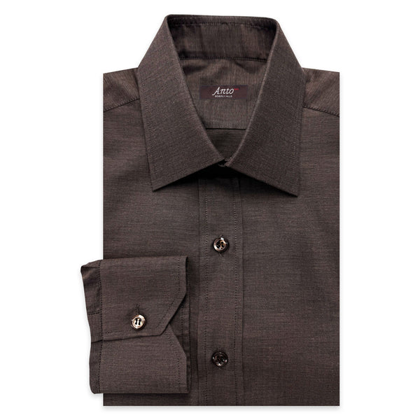 Folded brown herringbone dress shirt