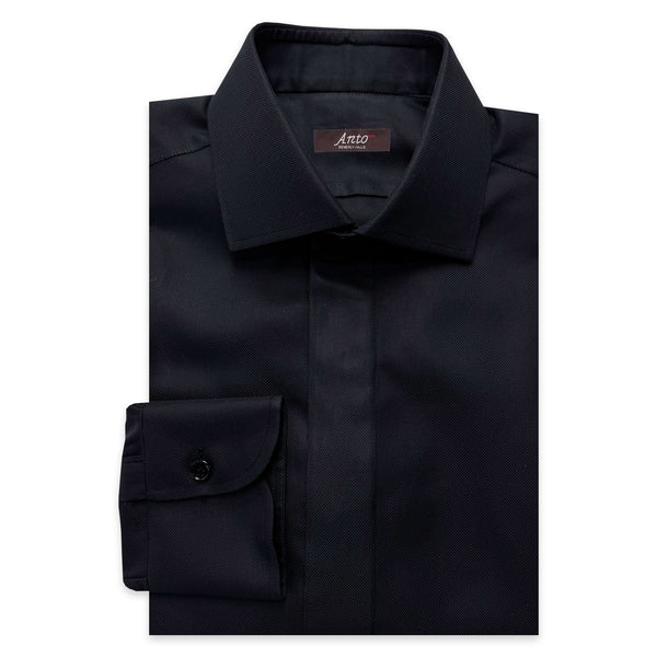 Black Textured Fly Front Dress Shirt Anto Black Textured Fly Front Dress Shirt Anto
