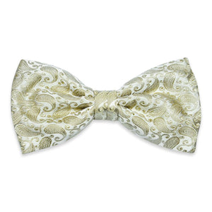 Anto gold paisley bow tie, featuring intricate patterns and a lustrous finish, elegantly displayed.