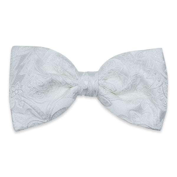 Anto white embossed floral bow tie, featuring a lustrous finish and elegantly displayed.